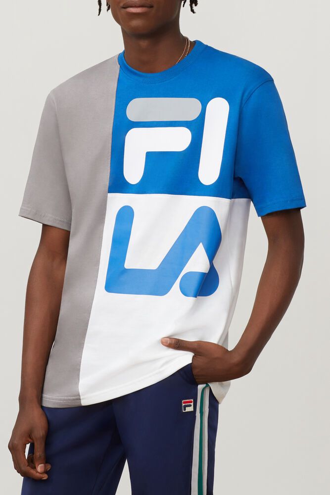 Fila Indo Crew T-Shirt Grey/Blue - Mens - 36805YQMH